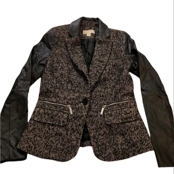 Michael Kors Tweed Wool And Faux Leather Blazer Size 2 - Picture 12 of 16